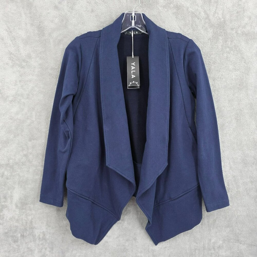 Yala Cropped Coatigan Cardigan Coat S Blue Thick Open Organic Bamboo Cotton New